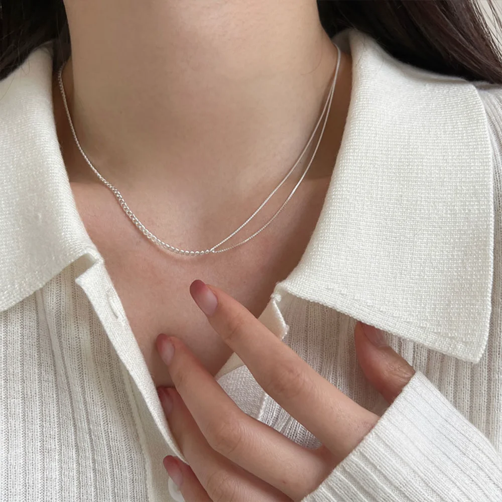 

Minimalist Design Asymmetric Spliced Double Layer Chain Necklace for Women