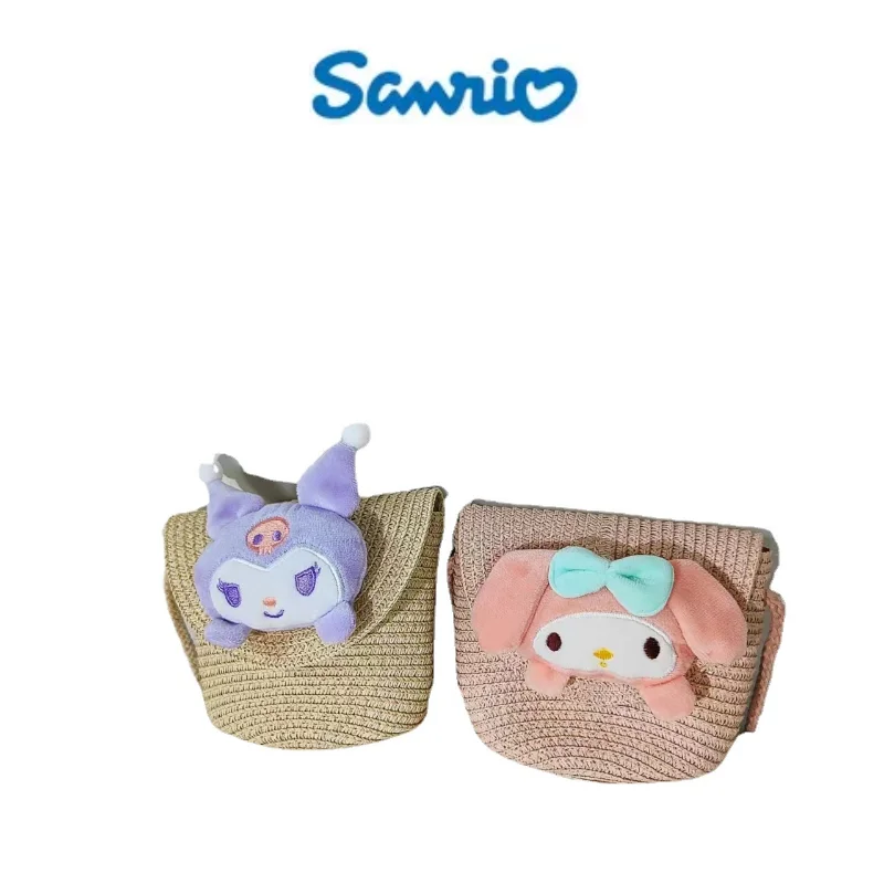 

Sanrio Cute Cartoon Small School Bag Children Straw Bag Mini Small School Bag Children Shoulder Bag Beach Messenger Bag