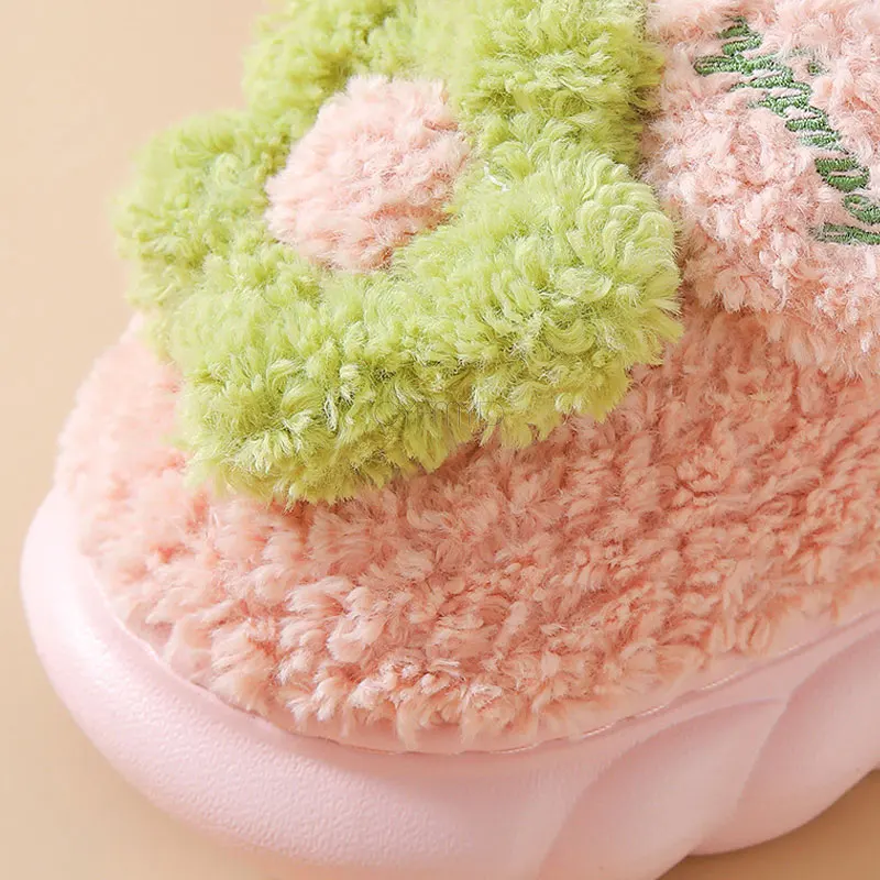 Furry Slippers for Women Cute Flower Platform Soft Slippers Female Plush Warm Winter Home Slippers Women Lovely House Shoes New