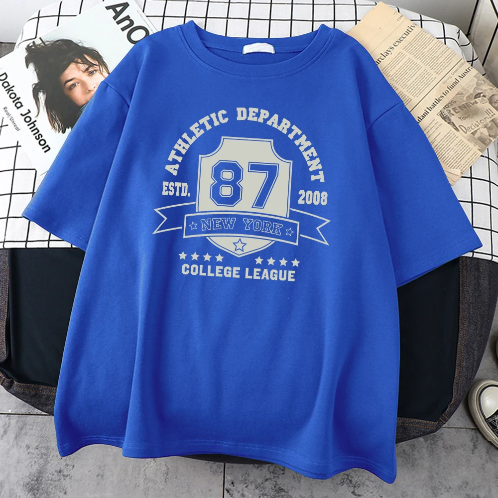 

New York 87 Estd.2008 College League Letter Cotton T-Shirt Nichetee Shirt Comfortable Loose Tshirt Harajuku Trend Man Tee Shirt