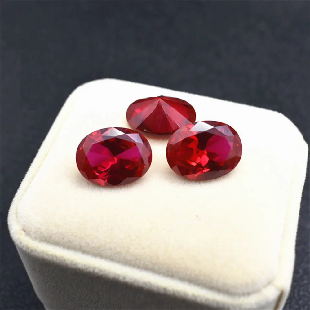 

High Quality Blood-red Ruby Mohs Hardness 9 Oval Cut Gemstone Egg Shape Faceted Ruby Gem RB086