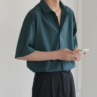 green medium sleeve shirt men korean fashion loose summer casual black shirt design vintage versatile coat camisas para hombre
