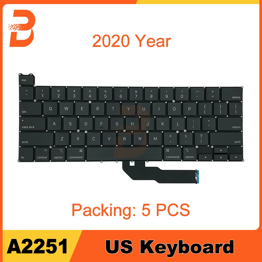 

5pcs/lot New Laptop a2251 keyboard For Macbook Pro Retina 13" A2251 US English Keyboard Replacement 2020 Year EMC 3348