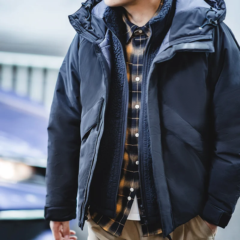 Maden Stand Collar Parkas Outdoor Winter Warm Padded Jacket Thick Hooded Coat Warm Windproof Outwear Solid Color 2022 New