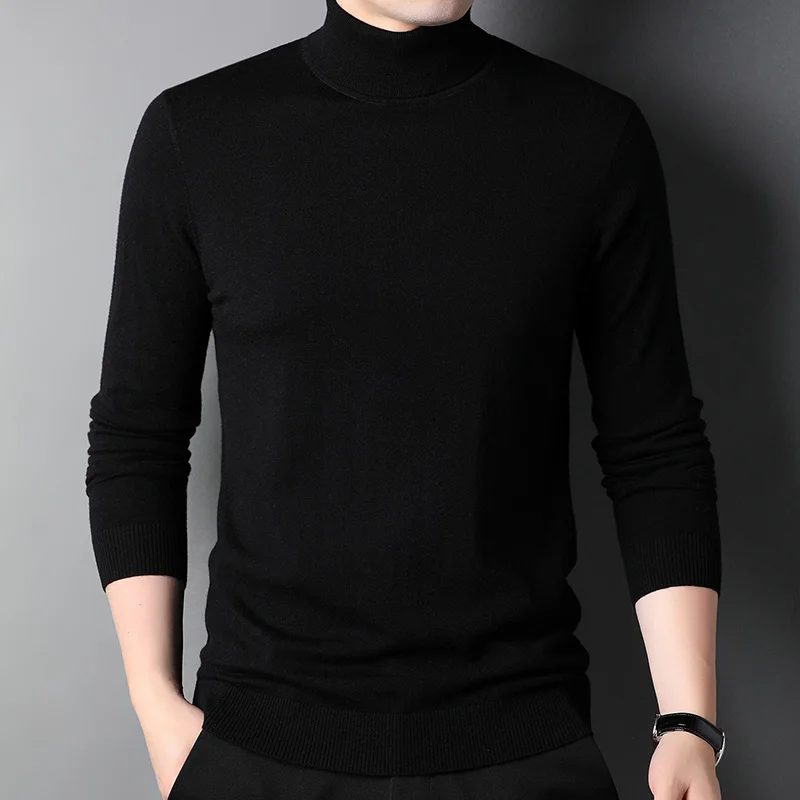 Мужская теплая водолазка из 100%-ной шерсти однотонные свитеры Повседневные
