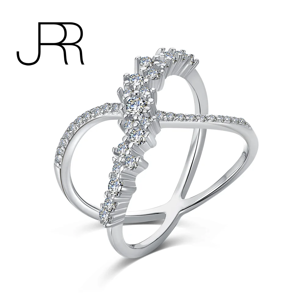 

JRR Free Shipping 925 Sterling Silver Sparkle Cross Fine Gemstone Diamond Engagement Wedding Bands Rings With Bling Moissanite