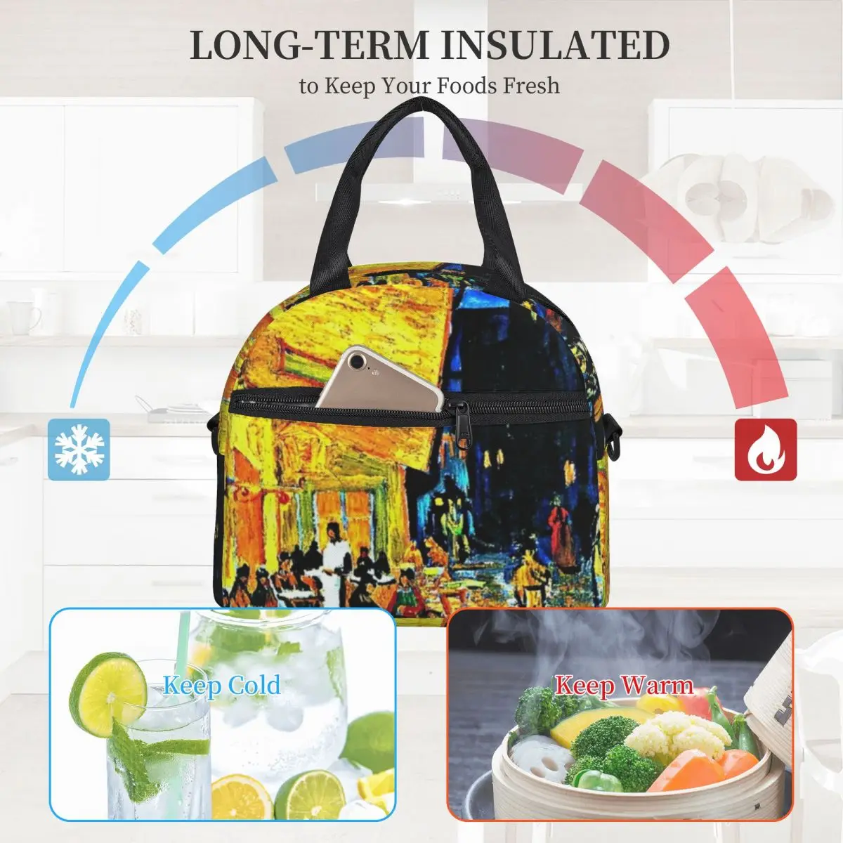 

Van Gogh Classic Lunch Bag with Handle Cafe Terrace Place du Forum Meal Cooler Bag Cool Cooling Takeaway Thermal Bag