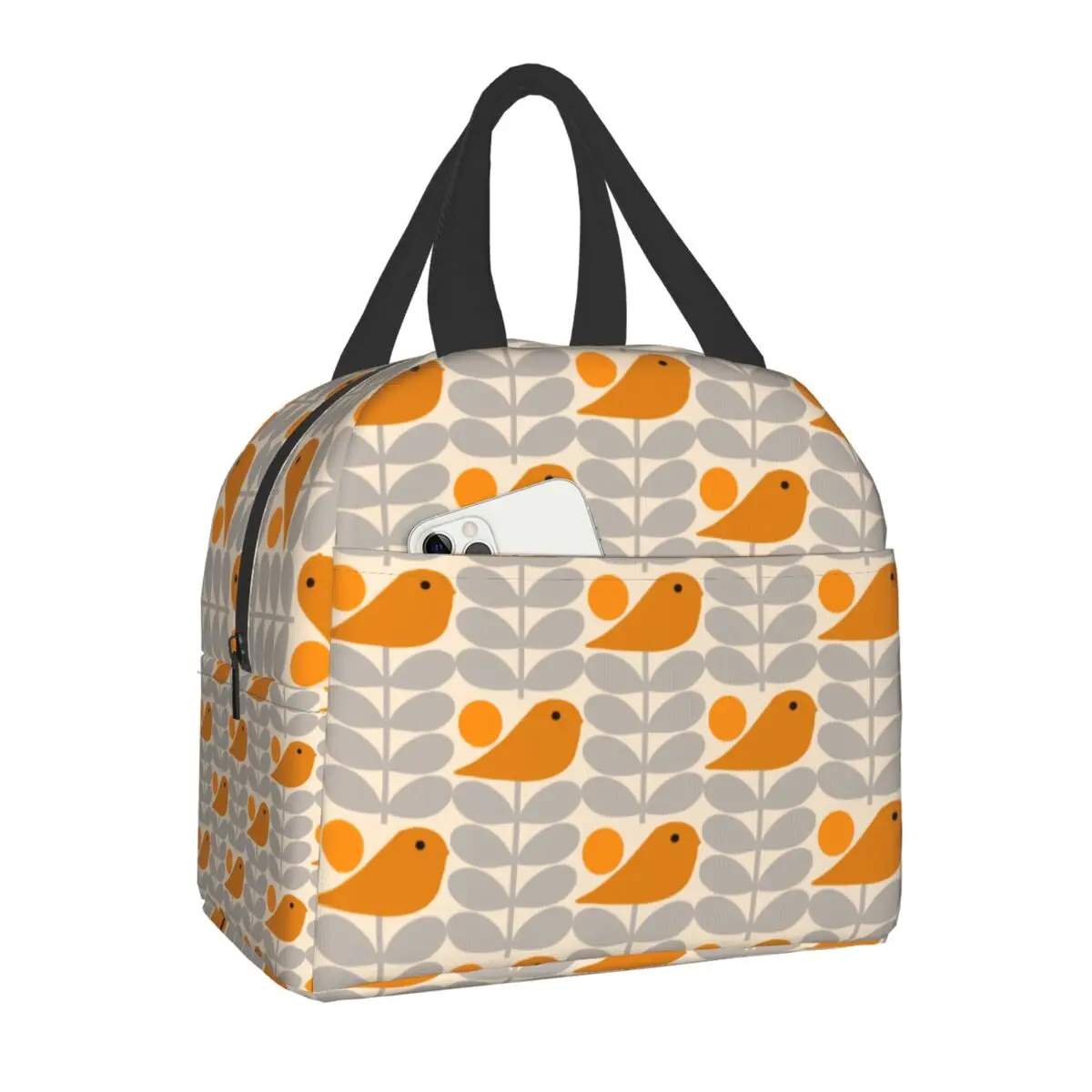 

Orla Kiely Birds Thermal Insulated Lunch Bag Portable Scandinavian Flower Lunch Container for Kids School Multifunction Food Box