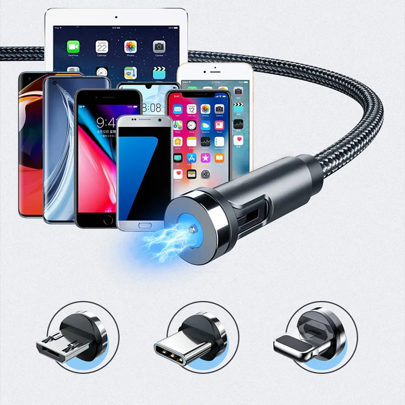 

Magnetic Charging Cable, 540° Rotating Phone Charger Braided USB Cable for IPhone/Micro USB/Type C Device