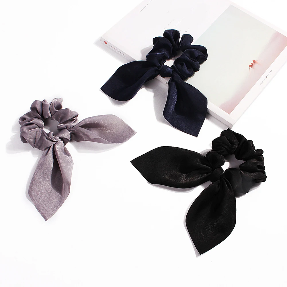 

Pure Color Elastic Hair Band Rabbit Ear Bow Pearl Hair Rope Satin Ponytail Scrunchie Hair Tie For Women Headband Hair Accessorie