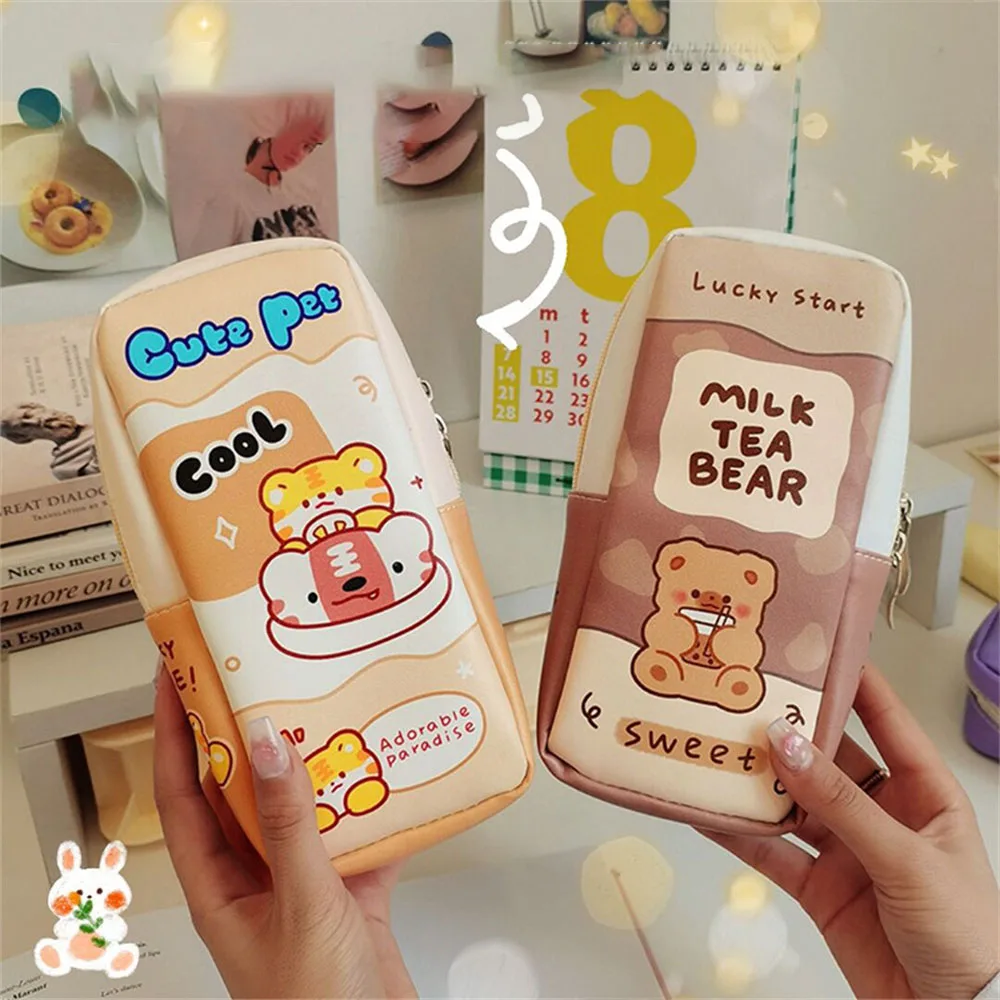 

PU Cute Bear Pencil Case Portable Stationery Gift for Girls Kawaii Large Capacity Pencil Case Cosmetic Pouch Storage Bag