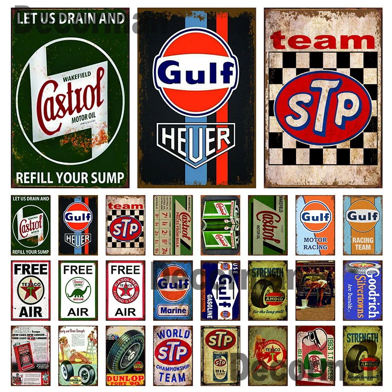 

[ Mike86 ] Motor Oil GULF STP Castrol Tire Tin Sign Retro Painting Sexy Garage Poster 20*30 CM LTA-1688B