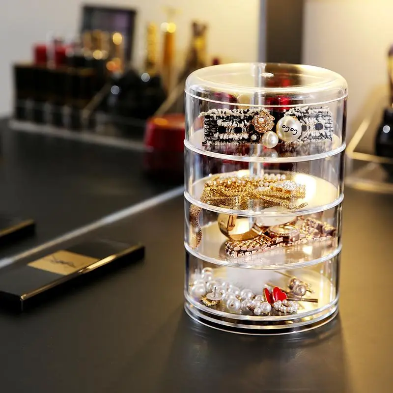 

Rotating Transparent Jewelry Storage Box Plastic Jewelry Necklace Earrings Jewelry Display Stand Desktop Organizer Storage Box