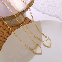 niche design white sea shell peach heart pendant necklace for women simple stainless steel clavicle chain fashion trend necklace