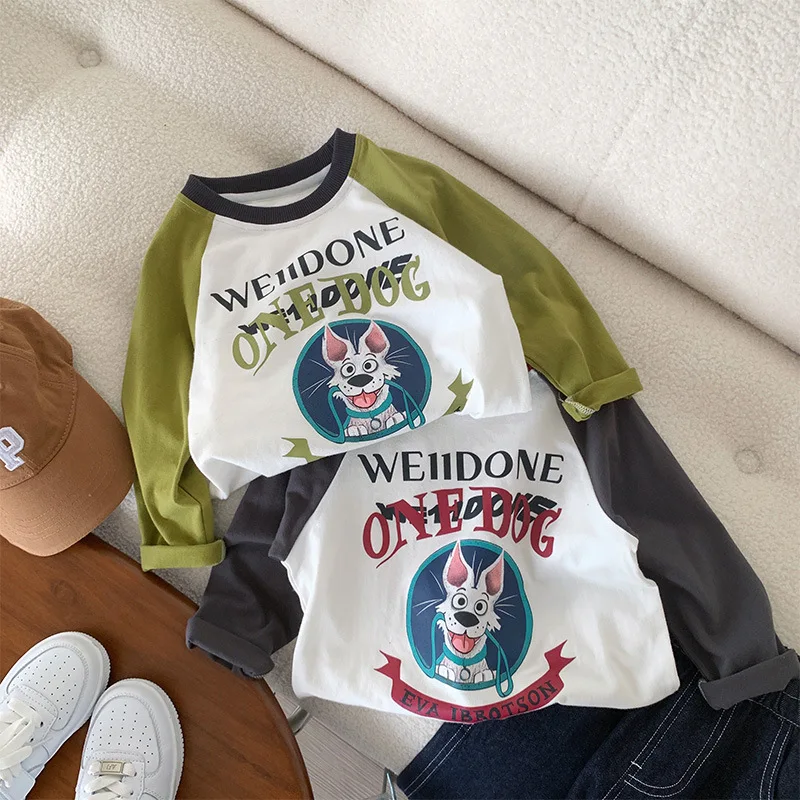 Kids Clothing T Shirts Boys Cotton Children Shirt Baby Toddler Tops Cartoon Full Long Sleevescontrast raglan Sleeve Backing