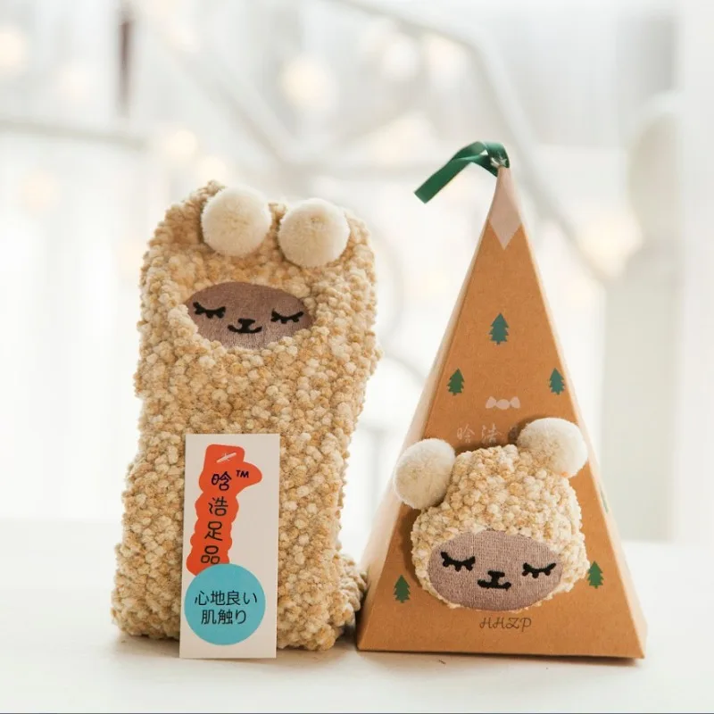 Рождественские носки с милым животным дизайном и оленем подарочные 3D пушистые