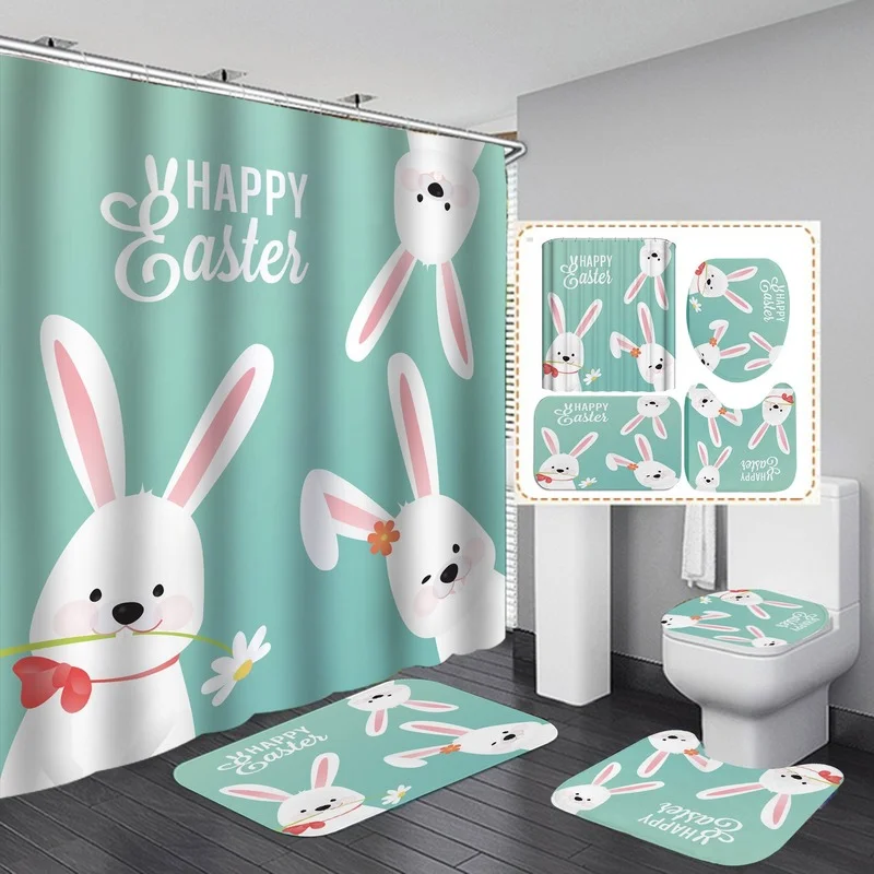 

Waterproof Shower Curtains BathroomNon-Slip Rug Toilet Lid Cover Bath Mat Cortina de ducha impermeableRideau de douche toilette