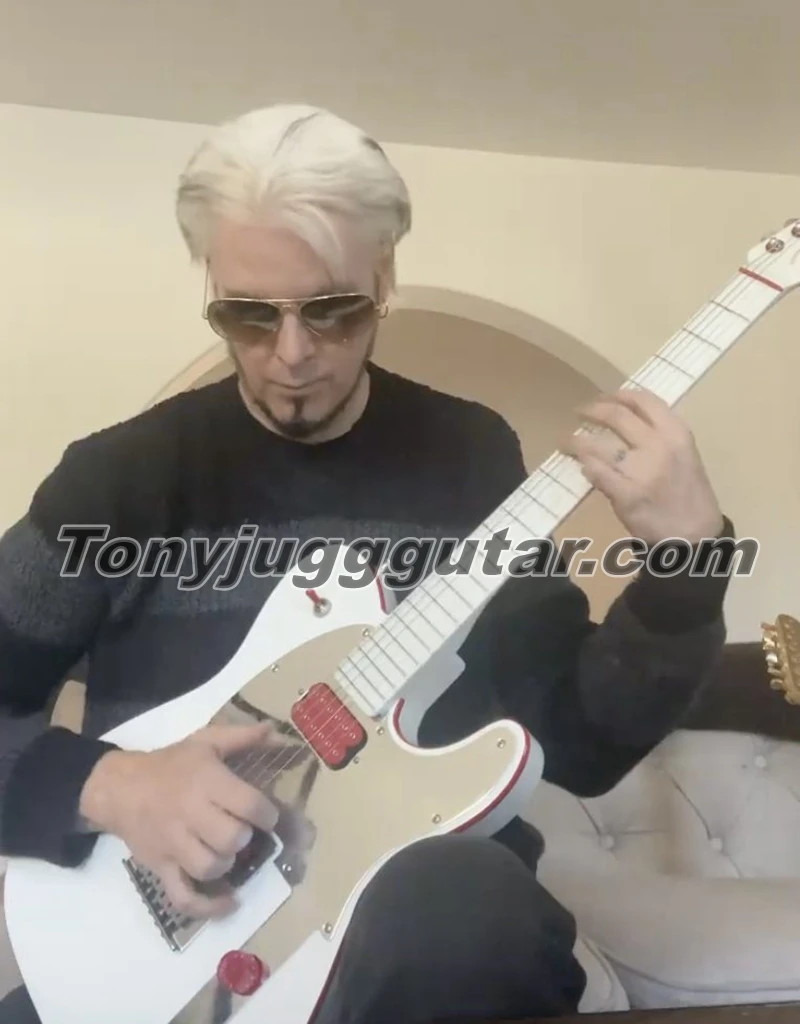 

Rare John 5 Summoning Ghosts White Electric Guitar Dual Red Body Binding, Red Pickups, Mirror Pickguard, No Inlay