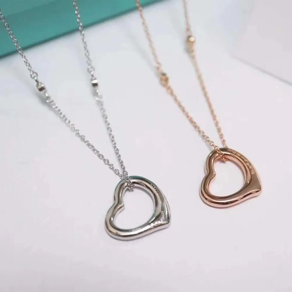 

New High-quality Original 100% S925 Sterling Silver Open Heart Pendant Fashion Necklace Female Logo Fine Jewelry Western
