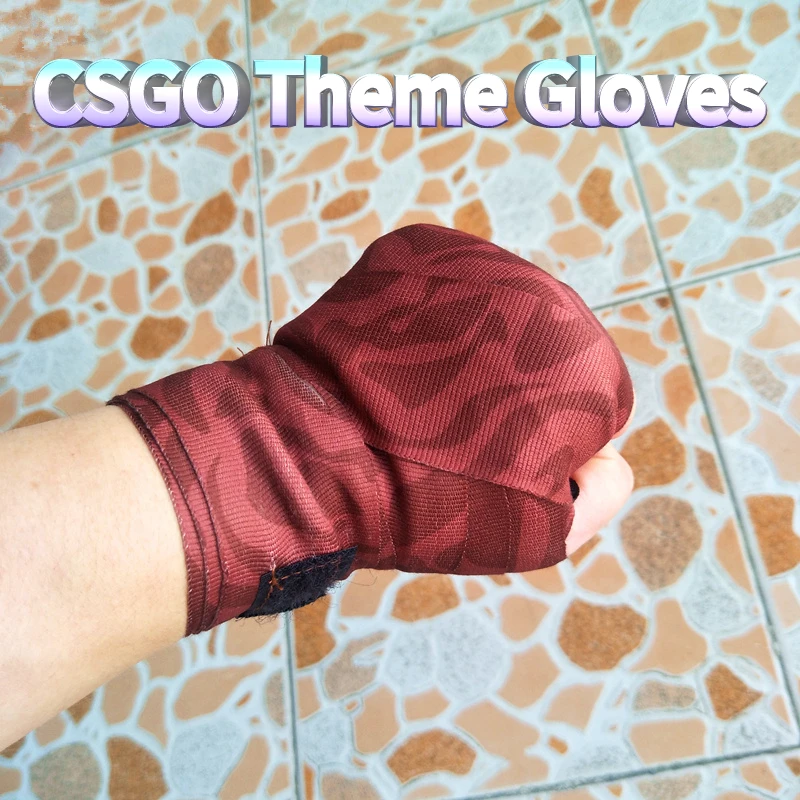 CSGO Theme Gloves Anti-slip Anti-sweat Cycling Gloves Bike Bicycle Half Finger Gloves Hand Wraps Anti-shock Sports Cosplay
