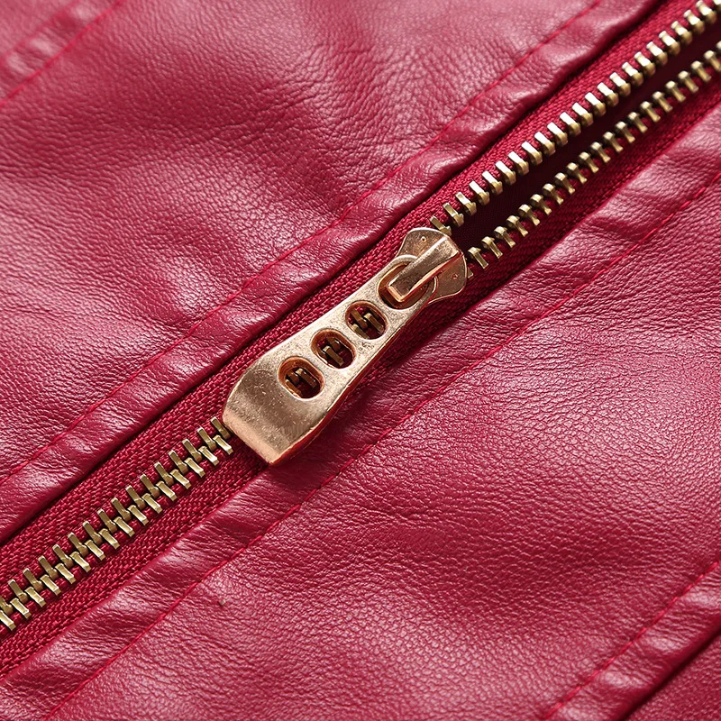 Ladies Pu Faux Leather Jacket Solid Color Zipper Self-cultivation Lapel Punk Short Motorcycle Jacket Spring and Autumn Fashion
