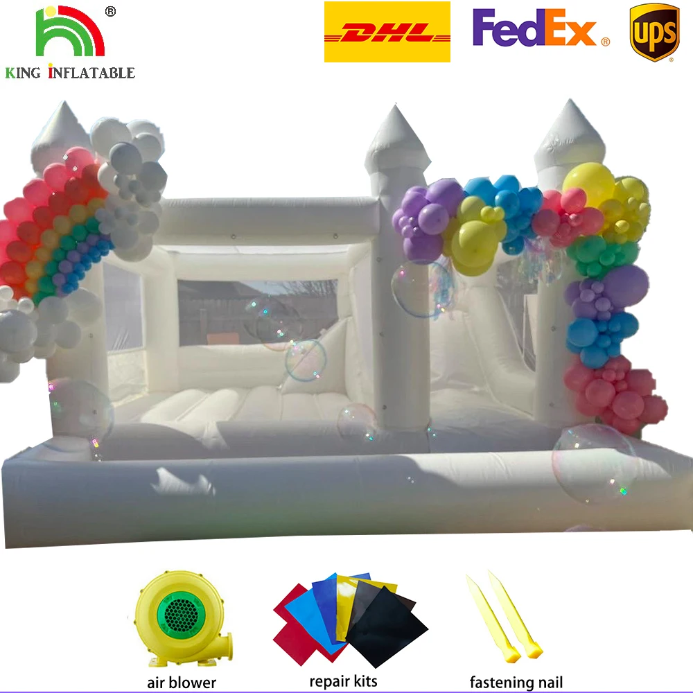 

Commercial Inflatable Bounce House White Wedding With Slide And Ball Pit PVC OEM Jumping Bouncer Children Bouncy Castle For Kids