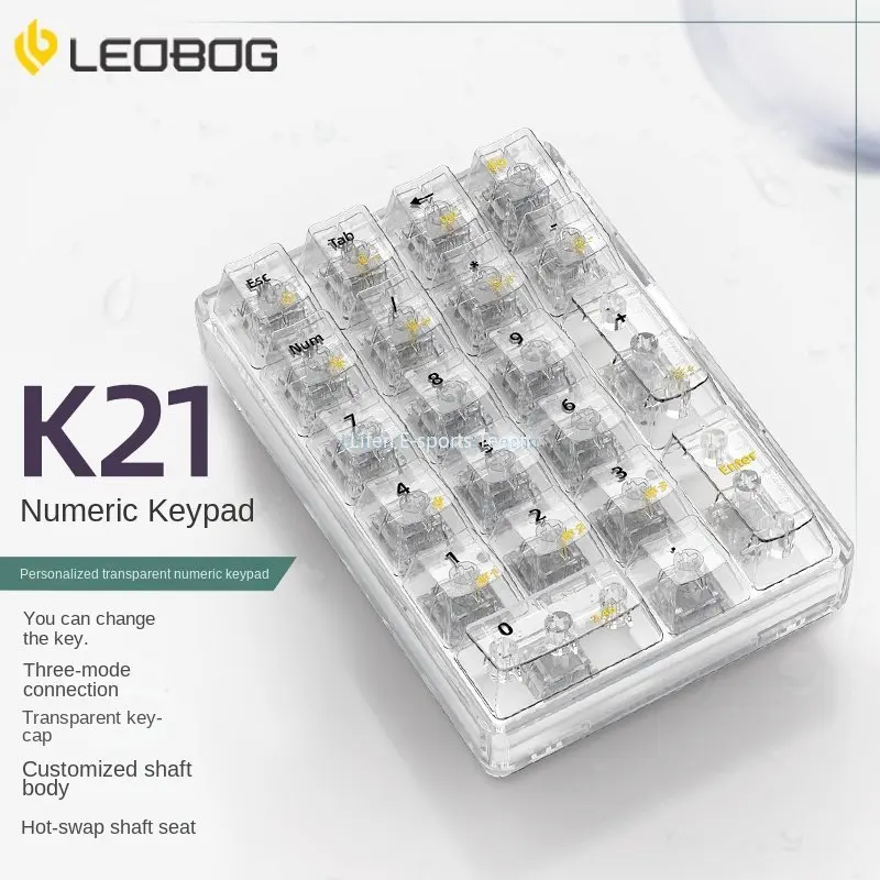LEOBOG K21 Wireless Three-mode Transparent External Numeric Keypad Mechanical Customized Pad Hot-swappable Bluetooth
