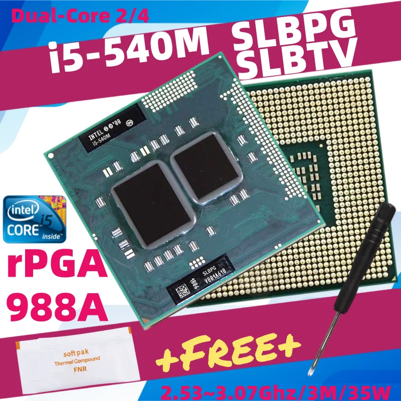 Процессор Core i5 540M SLBPG SLBTV двухъядерный процессор для ноутбука Разъем G1 PGA988 HM55 HM57 QM57