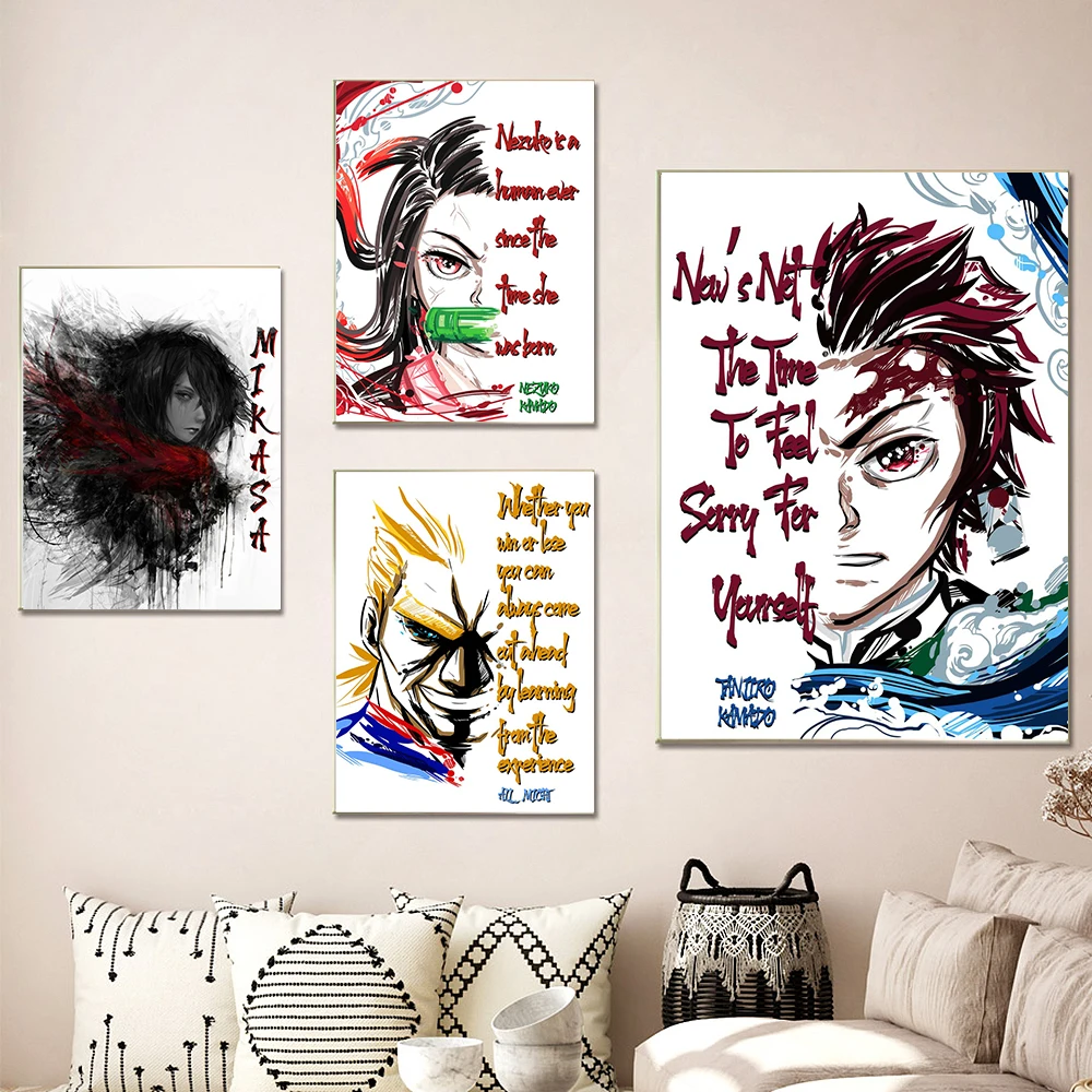 

Pop Anime Posters Demon Slayer Character Picture Canvas Painting Attack on Titan Mural Mikasa Wall Art Bedroom Home Decoration