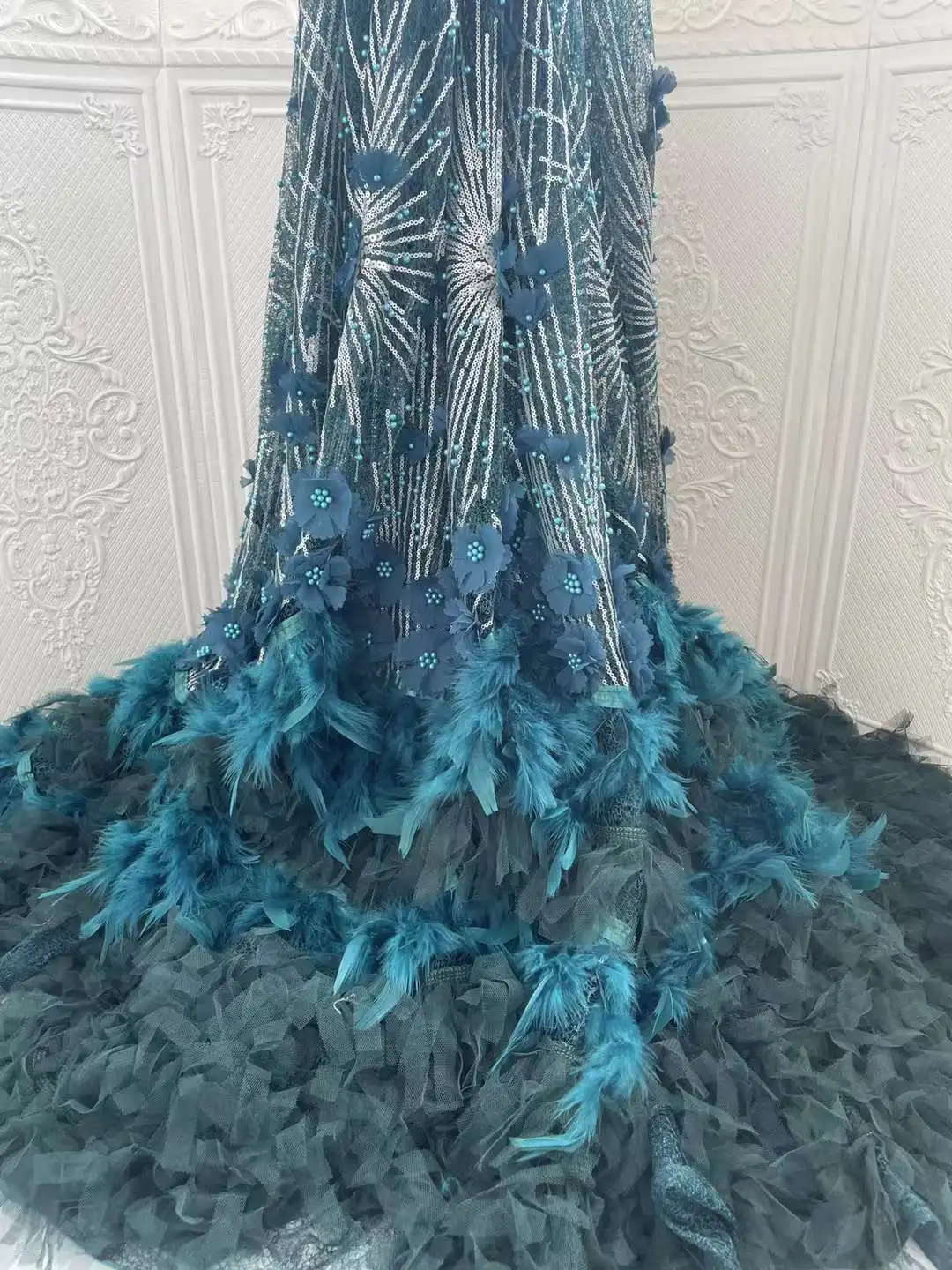 Роскошное Африканское кружево с перьями элегантная Высококачественная вышитая