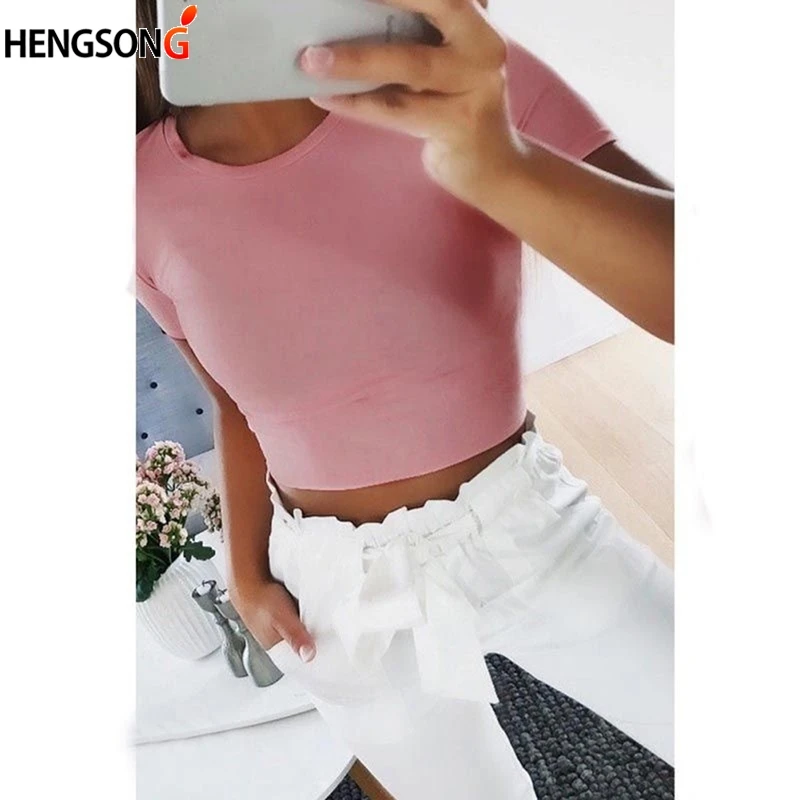 

2022 Summer Women Running Vest Fitness Tank Top Solid Color O-Neck Short Sleeve T-shirt Female Casual Tees Basic Shirt
