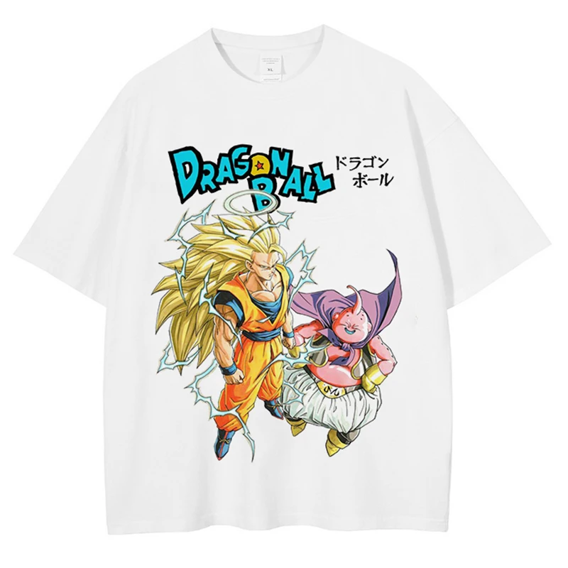 Harajuku Streetwear Dragon Ball T-Shirt Anime Graphic T Shirt Summer Cotton Tshirt Men Short Sleeve Vintage Tees Tops White