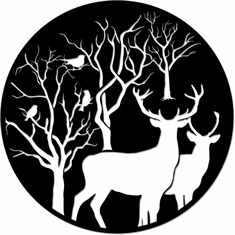 

Top Animal Metal Wall Sculpture Elk and Birds in The Forest Tree 3D Wall Decor Home Living Room Interior Decoration Metal Art
