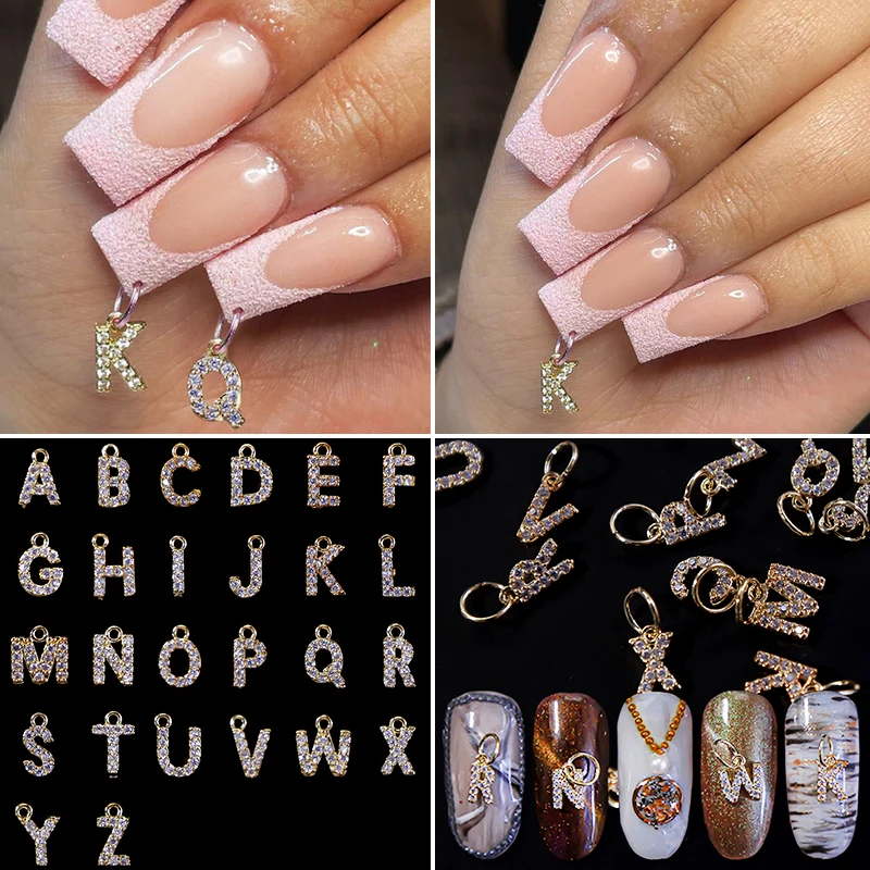 

DIY блестящие бриллианты 26 букв циркона модные пирсинг для ногтей искусственный золотой алфавит сплав аксессуары для украшения маникюра
