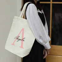 customize names and first initials casual shopping bag shoulder canvas bags with zipper large capacity wild messenger summer