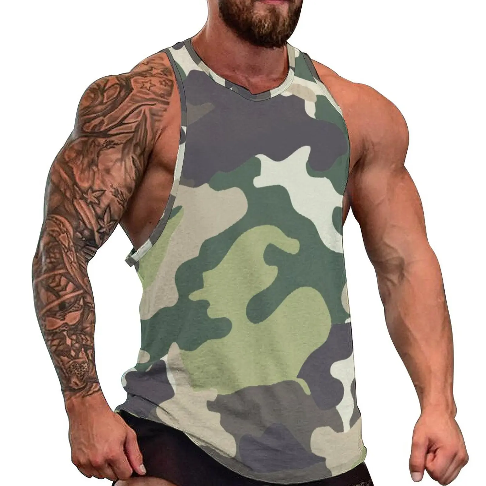 

Multi Camouflage Tank Top Males Green Camo Print Bodybuilding Oversized Tops Daily Fashion Pattern Sleeveless Shirts