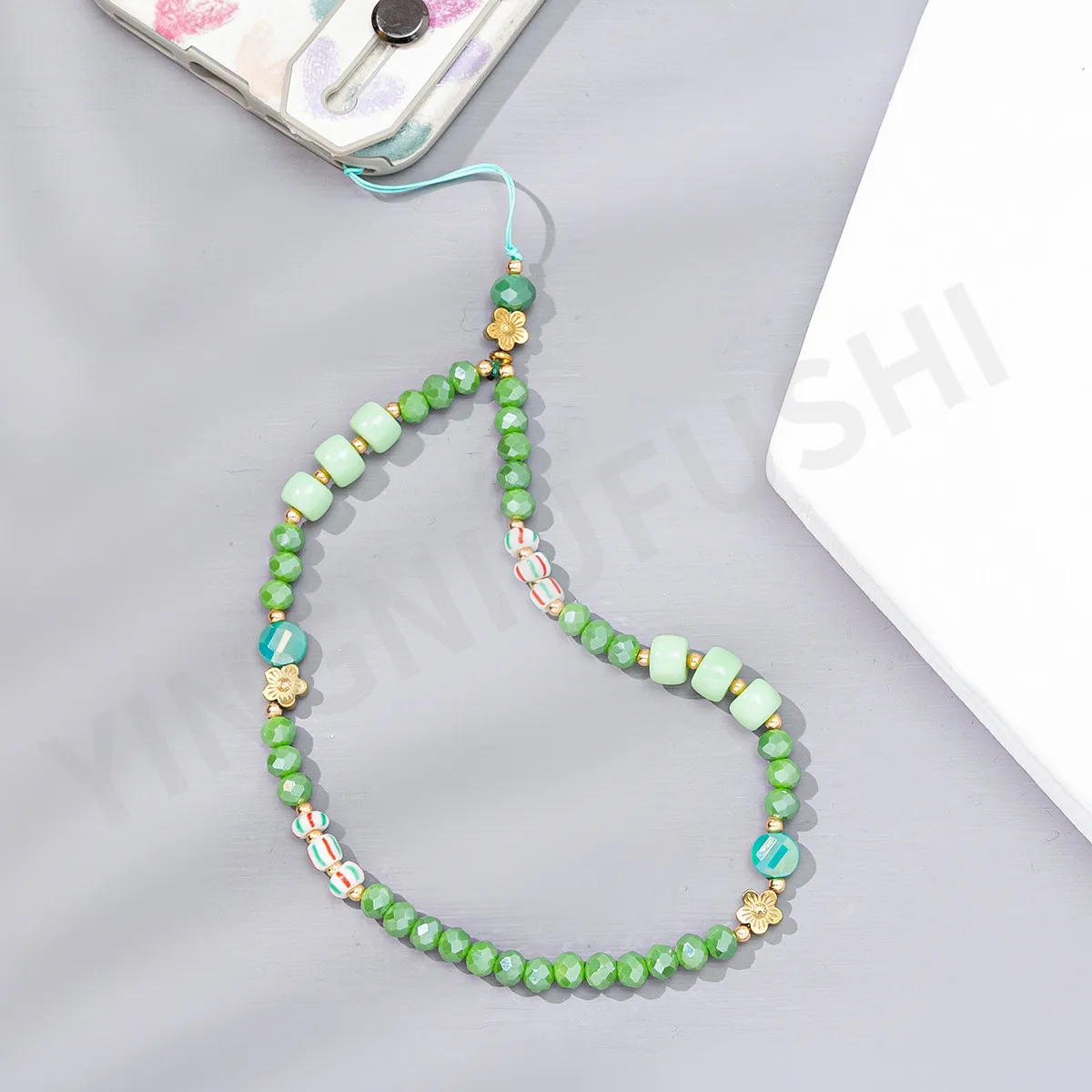 

2022 Trendy Green Crystal Stone Mobile Strap Phone Chains Women Girls Anti-Lost Lanyard For CellPhone Case Pendant Charm Jewelry
