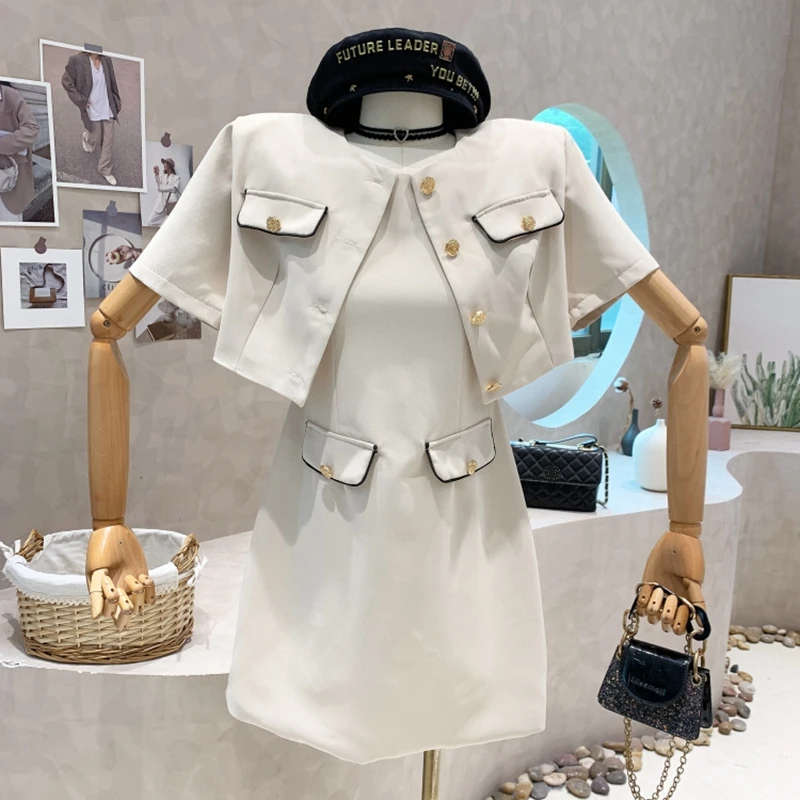 Professional Dress Suit Women's Fashion Slim Fit Short Blazer Jacket Top Midi Pencil Dress Summer Office Lady Business Wear