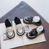 fashion korean style girls pu shoes 2022 spring new little princess moccasin shoes autumn solid black boys metal children shoes