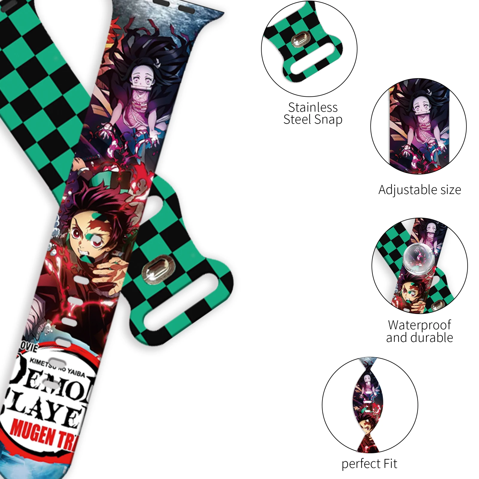 Ремешок MINISO с принтом Demon Slayer для Apple Watch 10 9 8 7 силиконовый