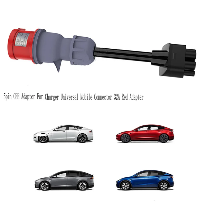

5-контактный адаптер CEE для зарядного устройства Tesla Model S 3 X Y Gen 2 Ev, универсальный мобильный разъем 32A, красный адаптер