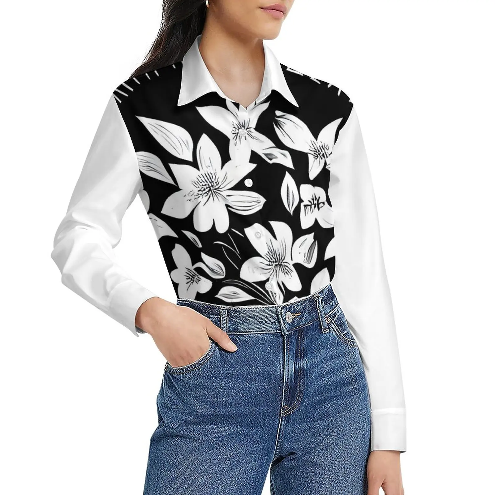 

Flower Pattern Women's Spring/Summer Long Sleeve Lining Customizable High Quality Shirt Plus Size Fashion Style 2023