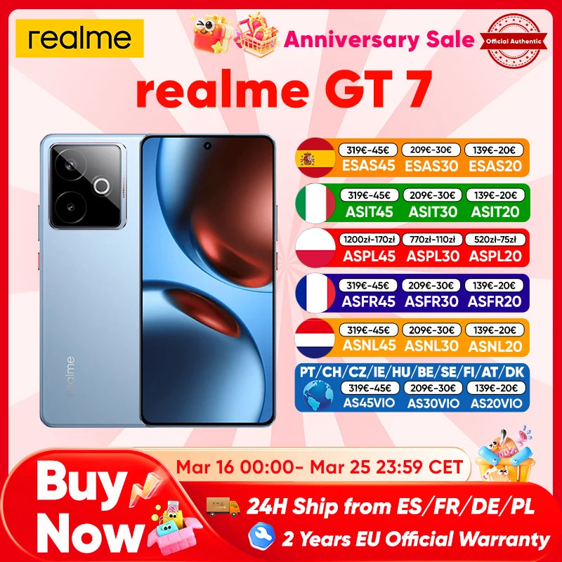 Realme Gt 7 Global Version 5g Smartphone Ai Dimensity 9400E 7000Mah Titan Battery 120W Ultra Fast Charge 6.78