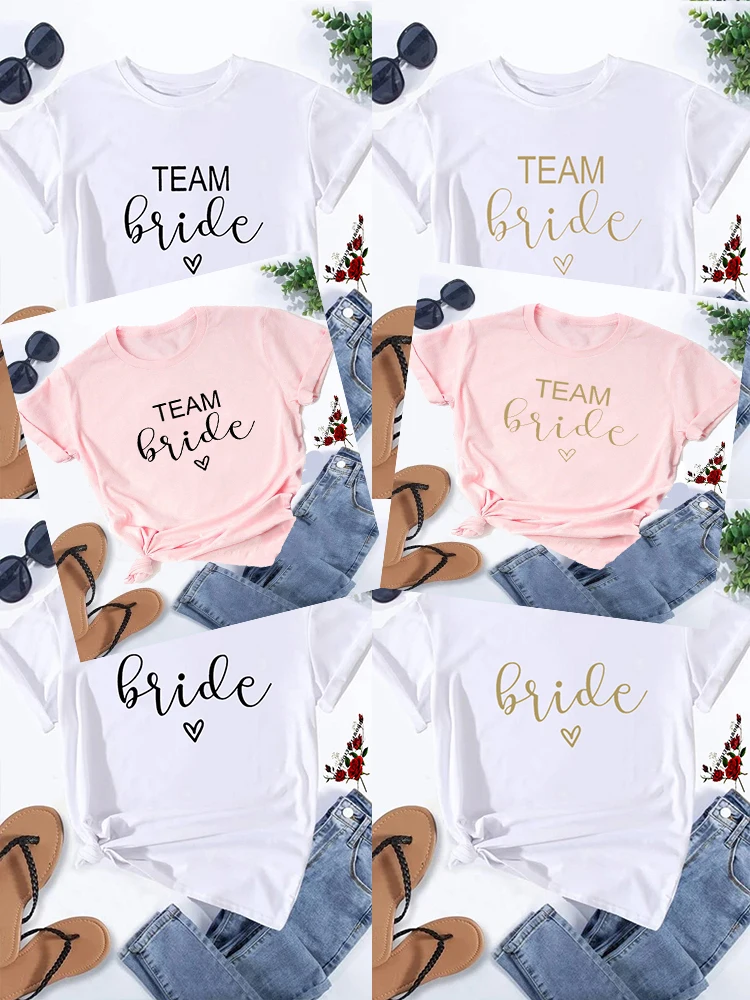 

Birde Team Bride Letters Graphic Printed Women T-shirt Girls Wedding white Tops Bachelor Party Harajuku Casual Ladies Tshirts