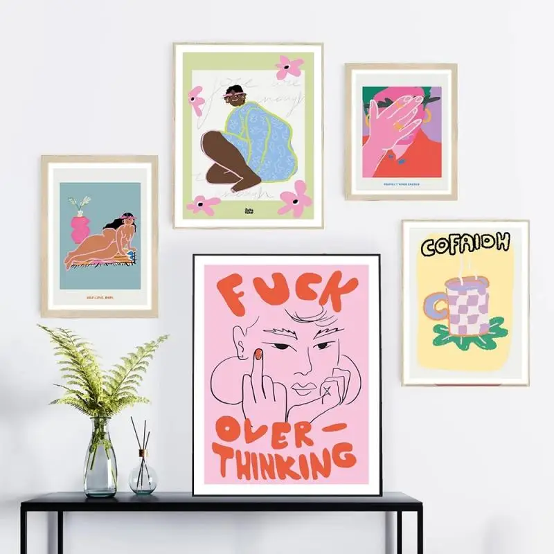 

Abstract Colorful Woman Figure Line Life Quotes Modern Wall Art Nordic Poster Canvas Painting Home Decor For Living Room Bedroom