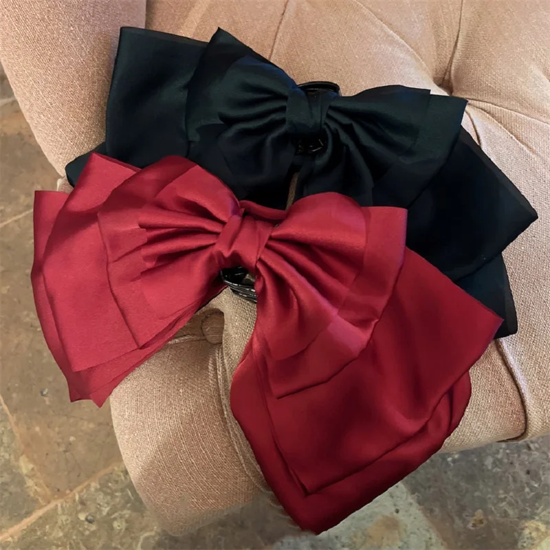 

Women Oversized Bow Ribbon Hair Clip Barrette Solid Satin Ponytail Clips Crabs Ladies Elegant Hairpins Girls Headwear Accessorie