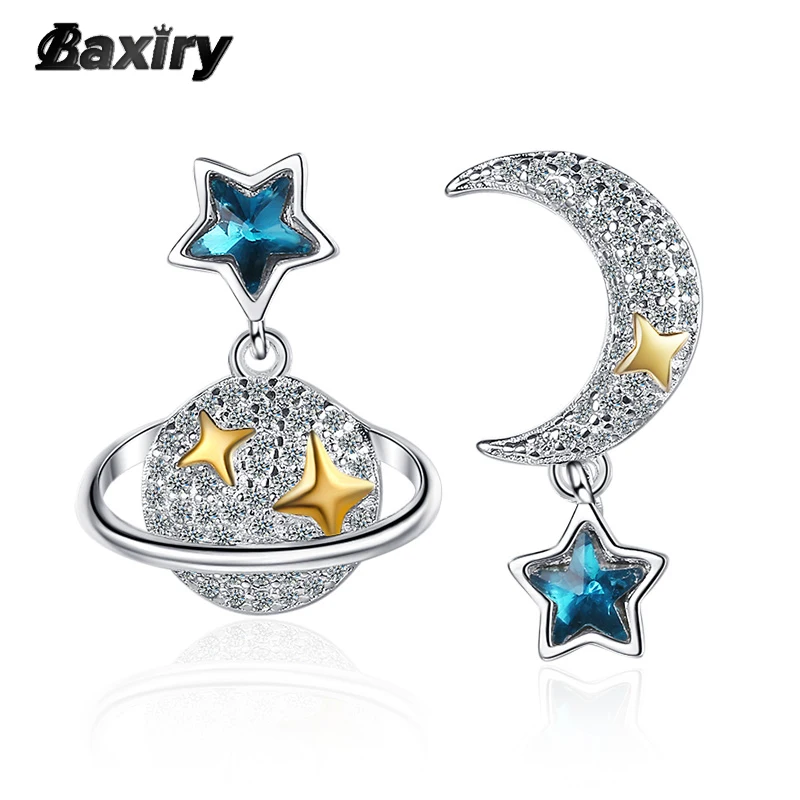 

Silver Color Stud Earrings For Women Fine Original Designer Luxury Moon Star Huggie Gold Earring 2022 Trend Fashion Jewelry