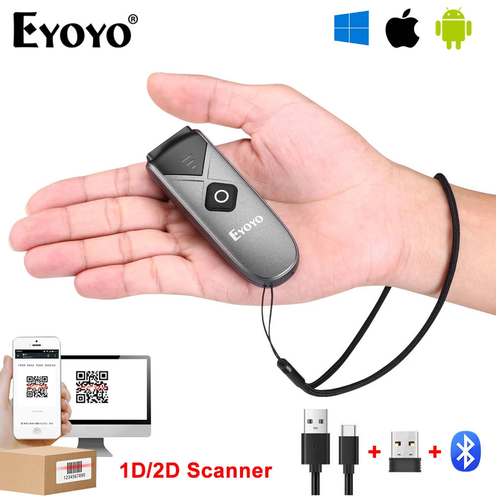 Мини-сканер штрих-кода Eyoyo портативный 1D 2D Bluetooth QR-код экран считыватель