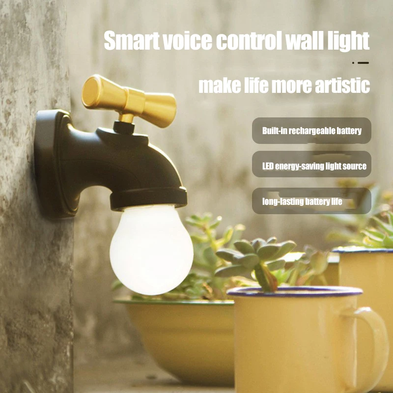 

Faucet Night Light USB Charging Voice-Activated Lights Induction Cabinet Bedside Table Lamp Corridor Porch Stairs LED wall Light