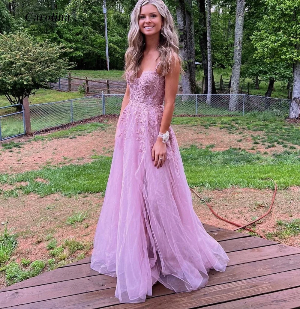 

Sexy Spagetti Straps Prom Gown A-Line Tulle Appliques Occasion Dress Robe De Soirée Women Elegant Sexy Evening Party Dress